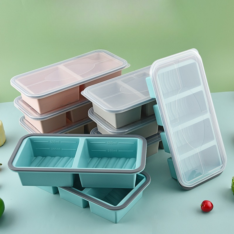Meal Prep Template - スーパーキューブ、だし、ご飯、残り物などの冷凍用シリコン製冷凍庫型、蓋付きシリコン製冷凍庫トレイ（食事の準備用）