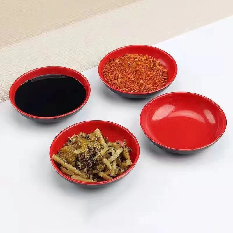 Sauce Dipping Cup - 3個セット 赤と黒の丸型メラミン調味料皿 ソースディップボウル 前菜皿 調味料入れ キッチン