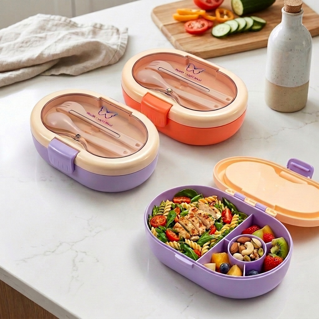 Meal Prep Or Prep Meal - プラスチック製弁当箱、仕切り付き、カトラリーとソース容器、子供や学生の学校用食事準備用食品容器