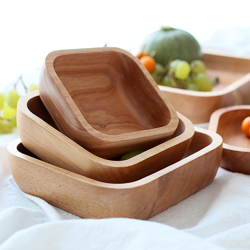 四角い木製サラダボウル,1ピース,4サイズ,小さな木製プレー - Meal Prep Bowl のレビューと価格