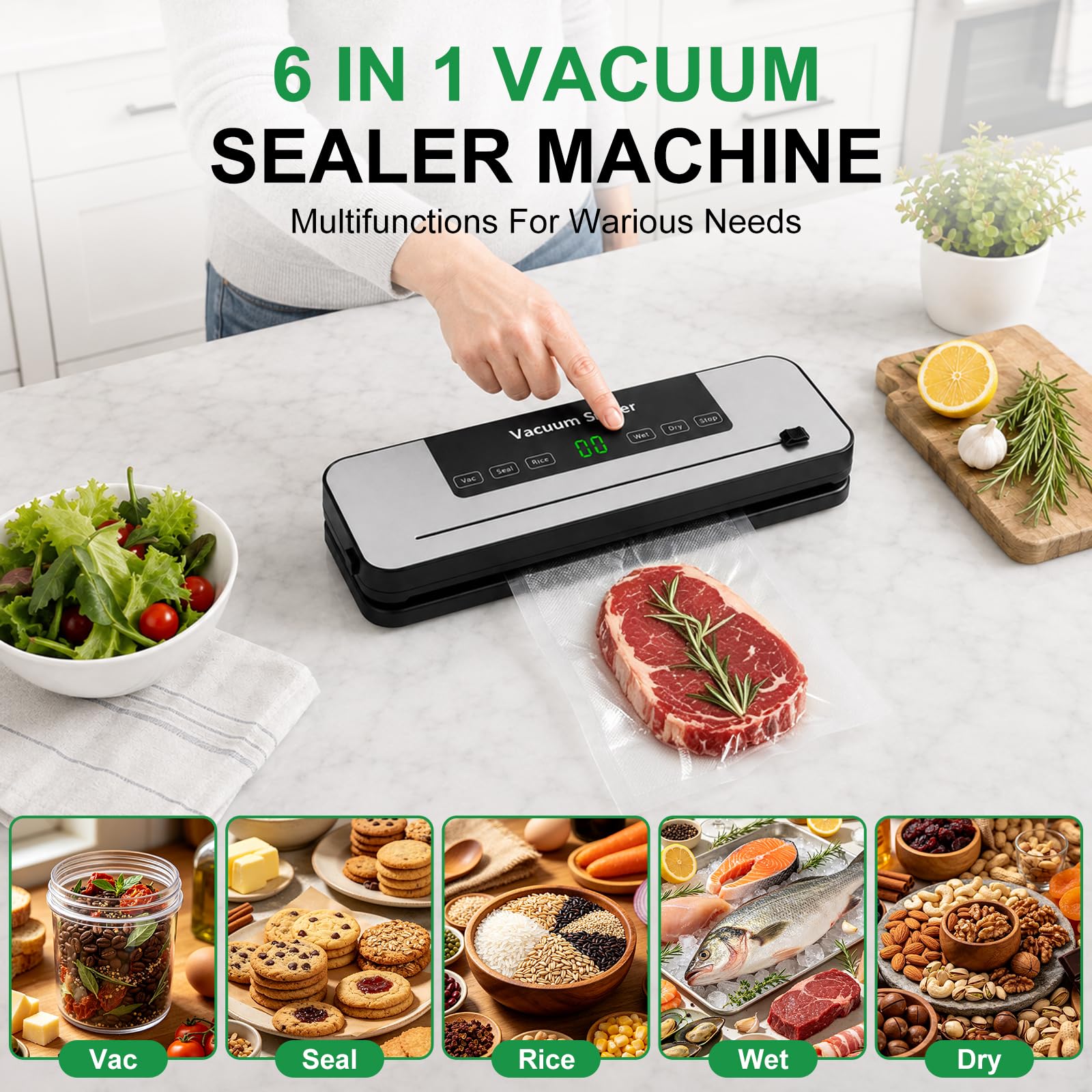食品用真空シーラー。6つのモードで、米、生鮮食品、乾燥食品の - Meal Prep With Rice のレビューと価格