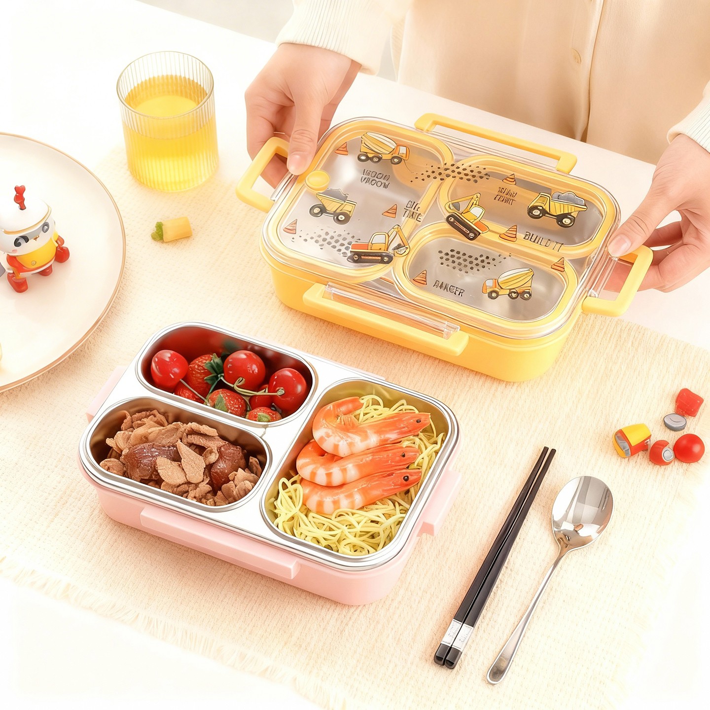 大容量漫画柄子供用ランチボックス、ハンドル付き、持ち運び可能 - Meal Prep Bowl のレビューと価格